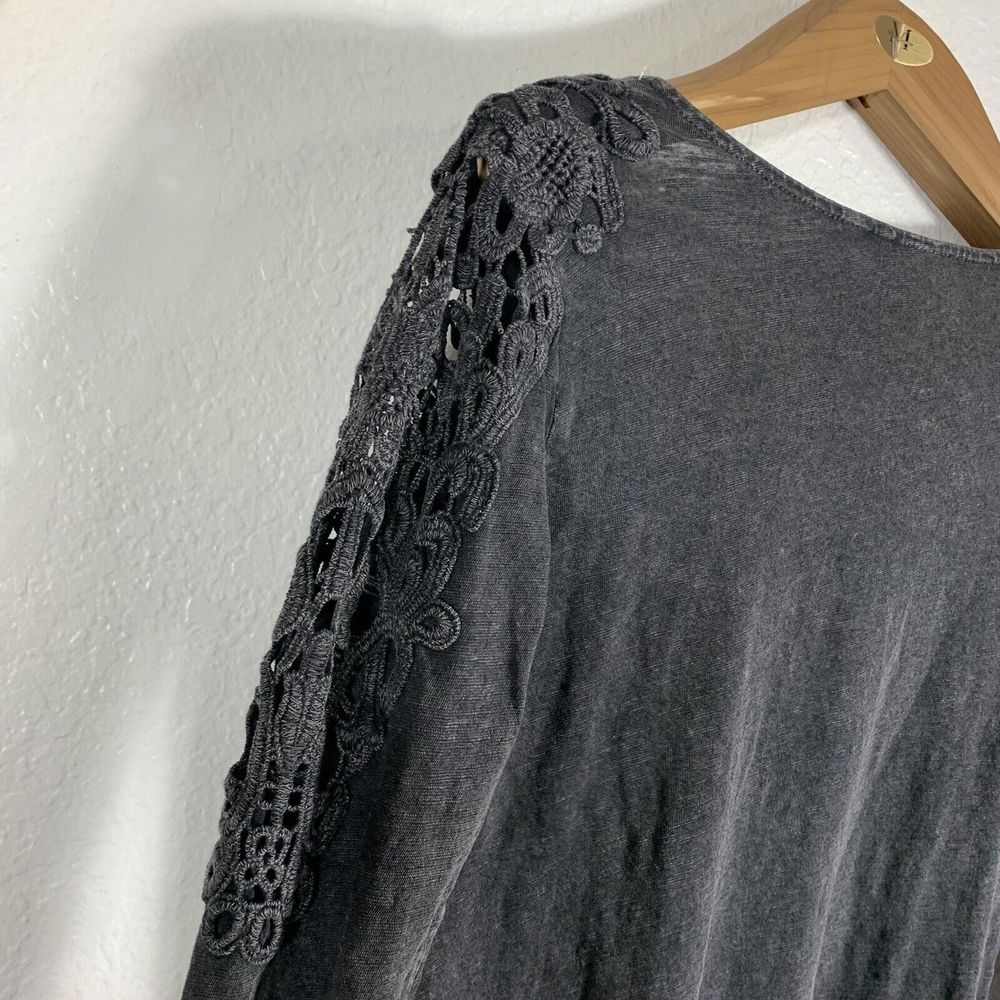 Cato Est. NWT Black Acid Wash Tassel Embroidered Sleeve Blouse Size XS Womens - Picture 10 of 11